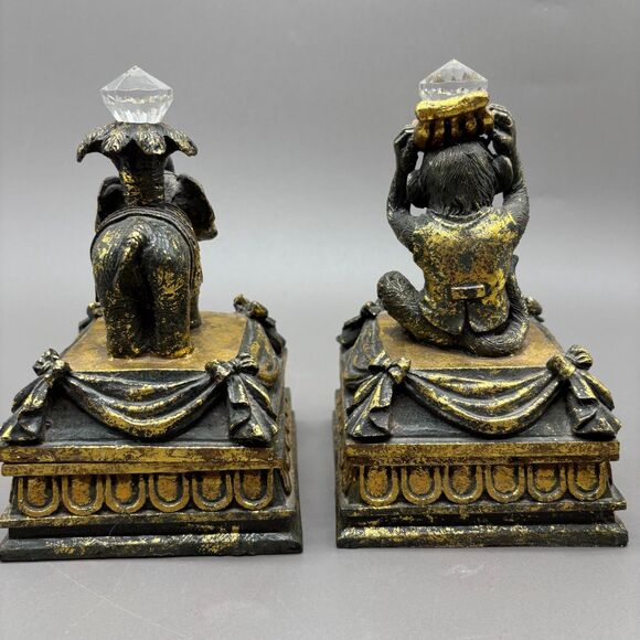 Vintage Elephant Monkey Trinket Boxes British Colonial Resin Gilded Velvet Lined - Picture 2 of 12